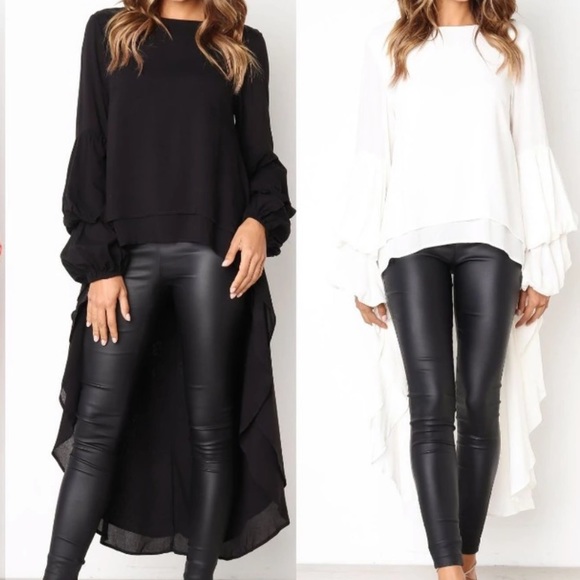 1 Left! White High Low Hem Layered Caped Blouse - Picture 5 of 8